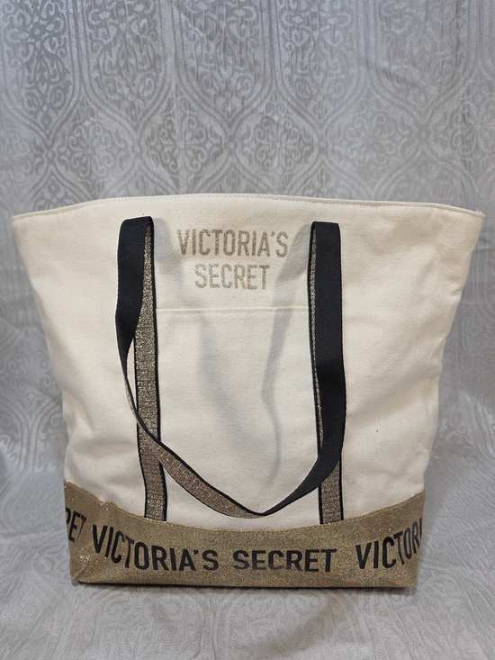 Victoria's Secret Handbags - Victoria's Secret Cream and Gold Canvas Tote Bag